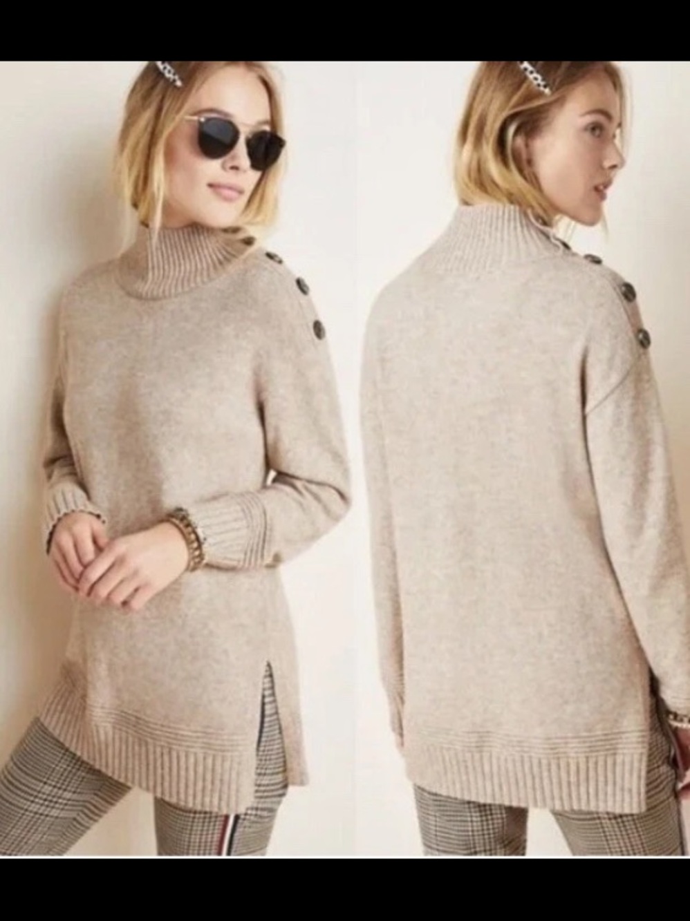 Anthropologie size XS brown heathered sweater w/ button detailing GUC oversized